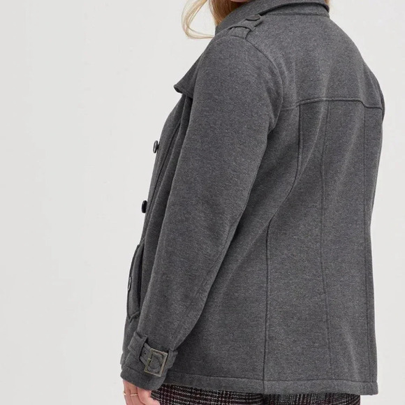 Torrid Peacoat Coat Jacket Button Down Collar Pockets Fleece Lined Grey - Picture 5 of 10